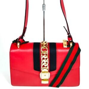 Authentic Gucci Shoulder Bag Sherry Line Red Leather
